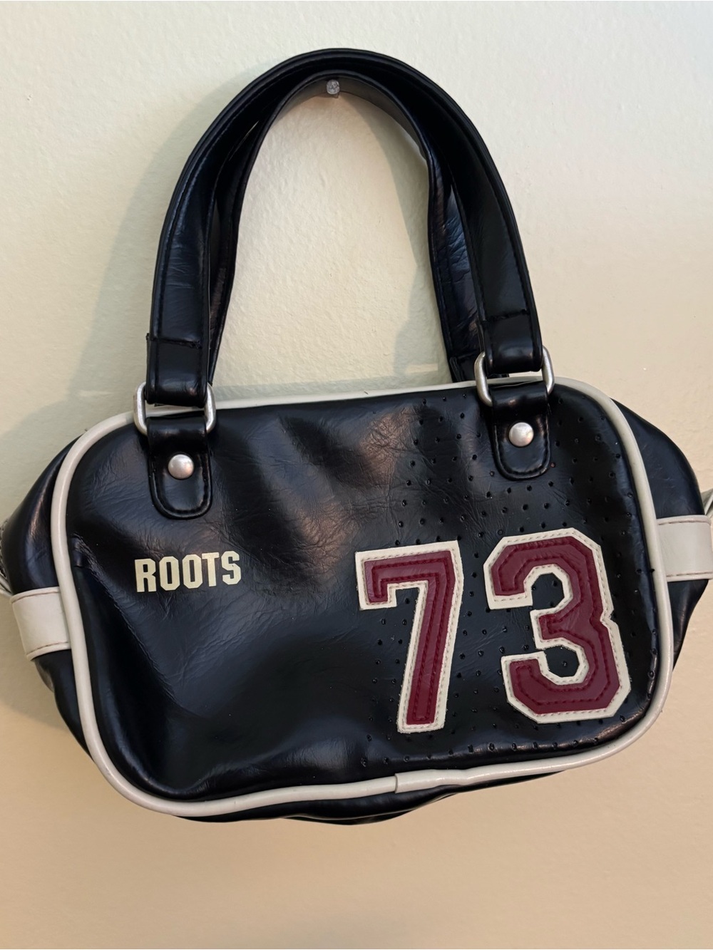 Vintage Roots Black Shoulder Bag with white Trim and Maroon '73' Patch